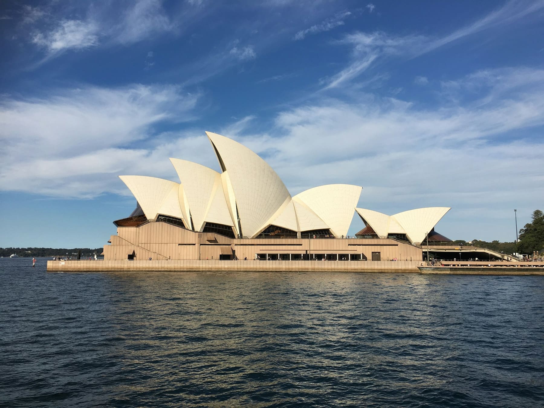 The Sydney Opera House seen from the harbour on a clear day